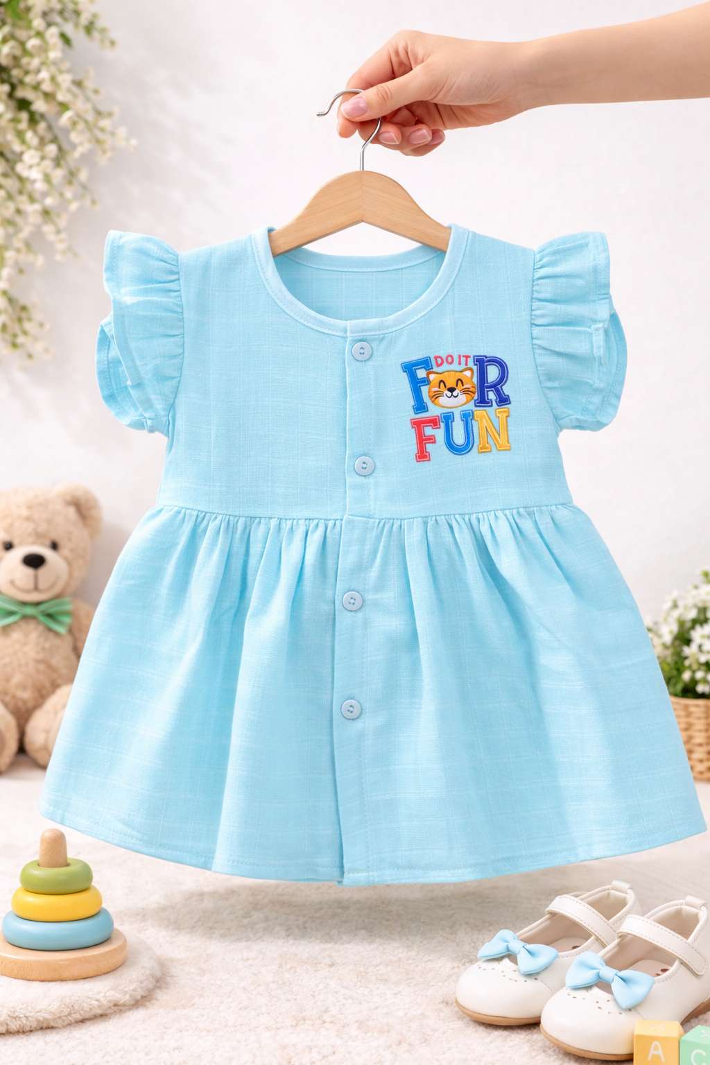 Frill Sleeve Muslin Frocks (6–12 Months)