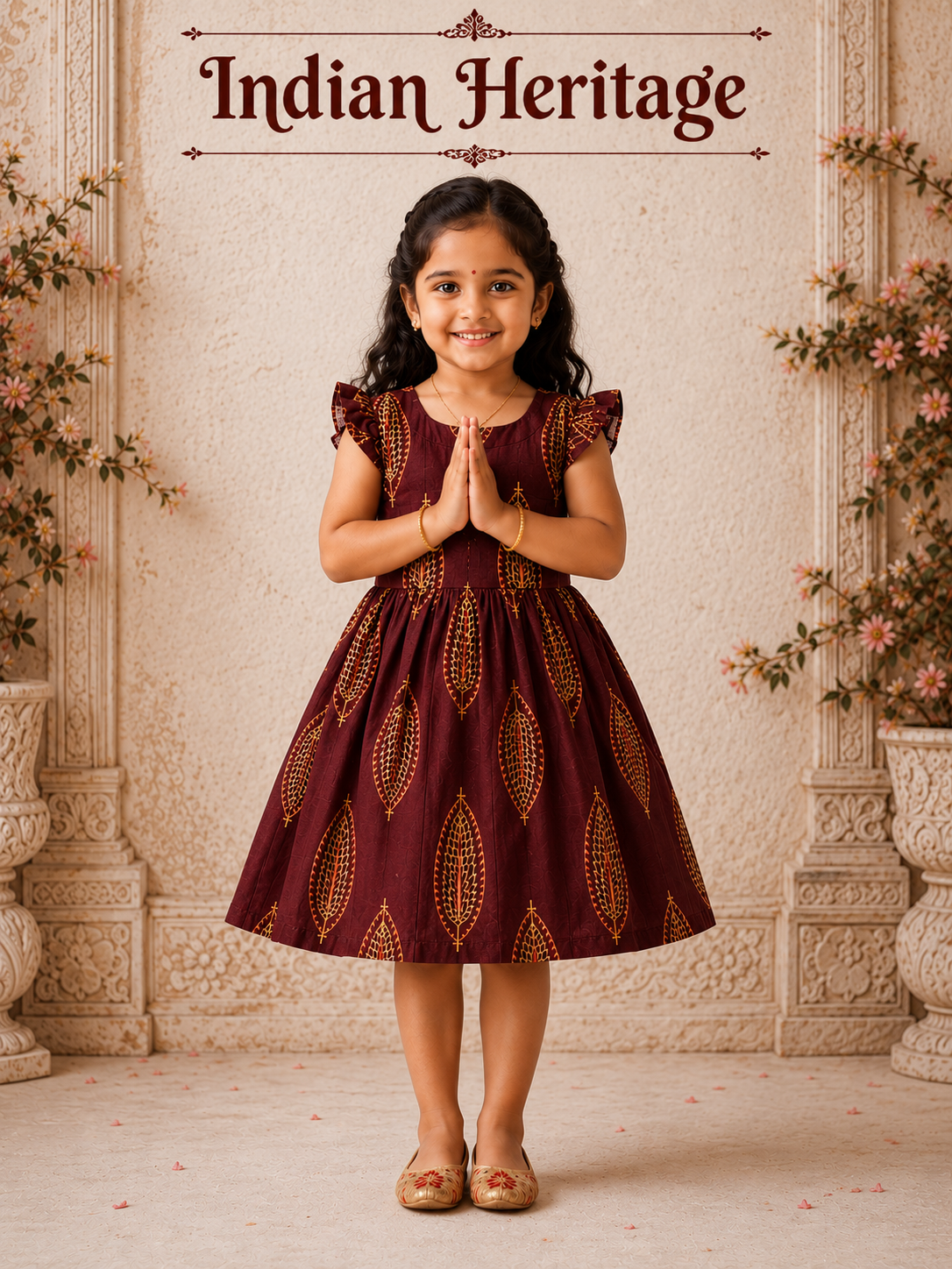 Cotton Frill Sleeve Frocks with Adjustable thread|1 to 9yrs| Rustic Leaves Frock