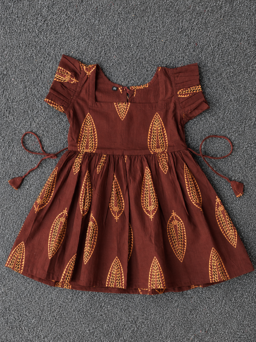 Cotton Frill Sleeve Frocks with Adjustable thread|1 to 9yrs| Rustic Leaves Frock