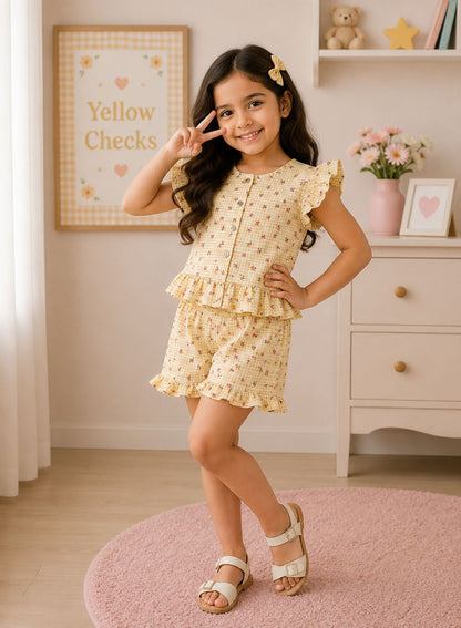 Front Open Ribbed Cotton Frill Short Sets | Comfy & Easy Wear |2-6yrs