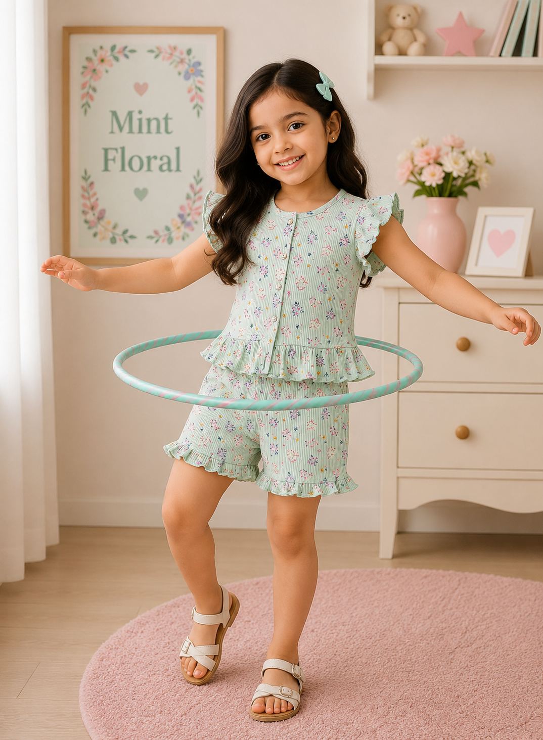 Front Open Ribbed Cotton Frill Short Sets | Comfy & Easy Wear |2-6yrs