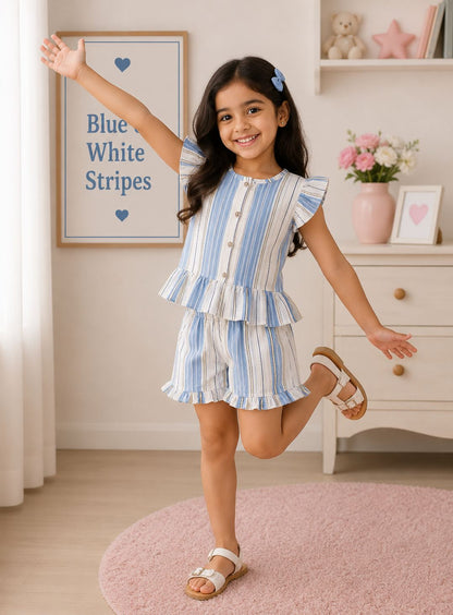 Front Open Ribbed Cotton Frill Short Sets | Comfy & Easy Wear |2-6yrs