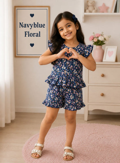 Front Open Ribbed Cotton Frill Short Sets | Comfy & Easy Wear |2-6yrs