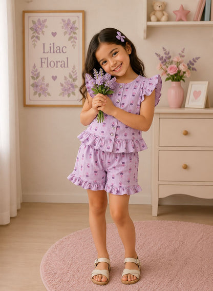 Front Open Ribbed Cotton Frill Short Sets | Comfy & Easy Wear |2-6yrs