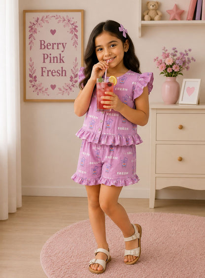 Front Open Ribbed Cotton Frill Short Sets | Comfy & Easy Wear |2-6yrs