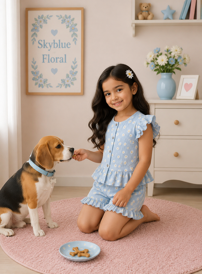 Front Open Ribbed Cotton Frill Short Sets | Comfy & Easy Wear |2-6yrs