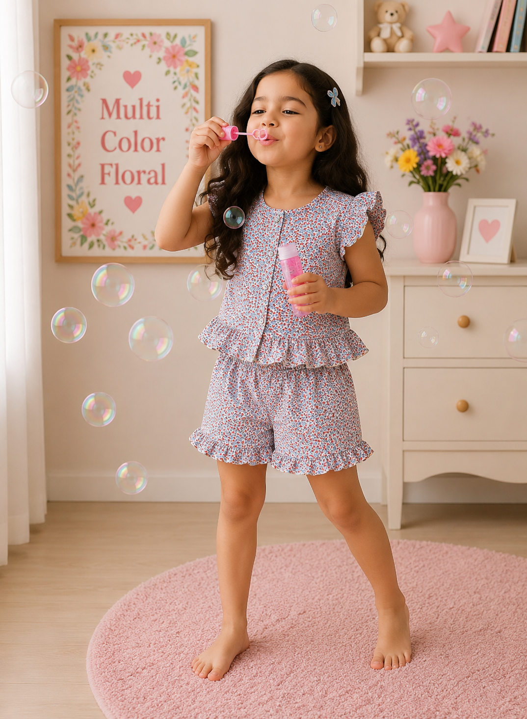 Front Open Ribbed Cotton Frill Short Sets | Comfy & Easy Wear |2-6yrs