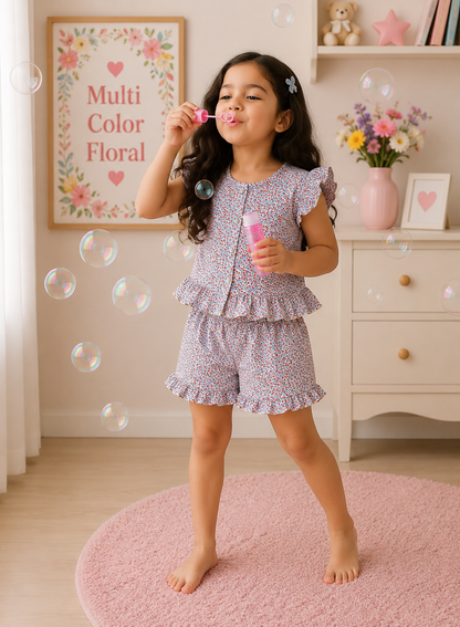 Front Open Ribbed Cotton Frill Short Sets | Comfy & Easy Wear |2-6yrs