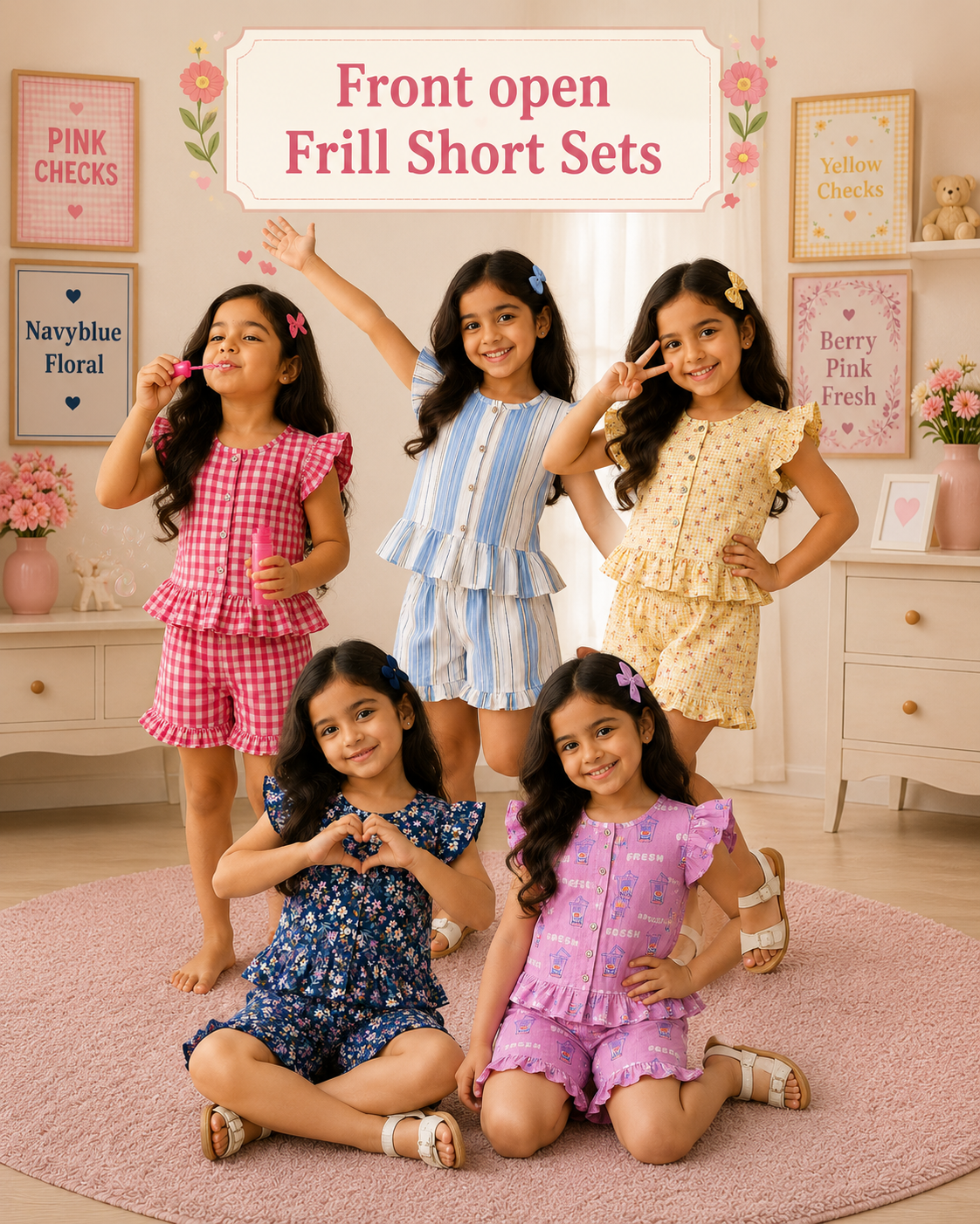 Front Open Ribbed Cotton Frill Short Sets | Comfy & Easy Wear |2-6yrs