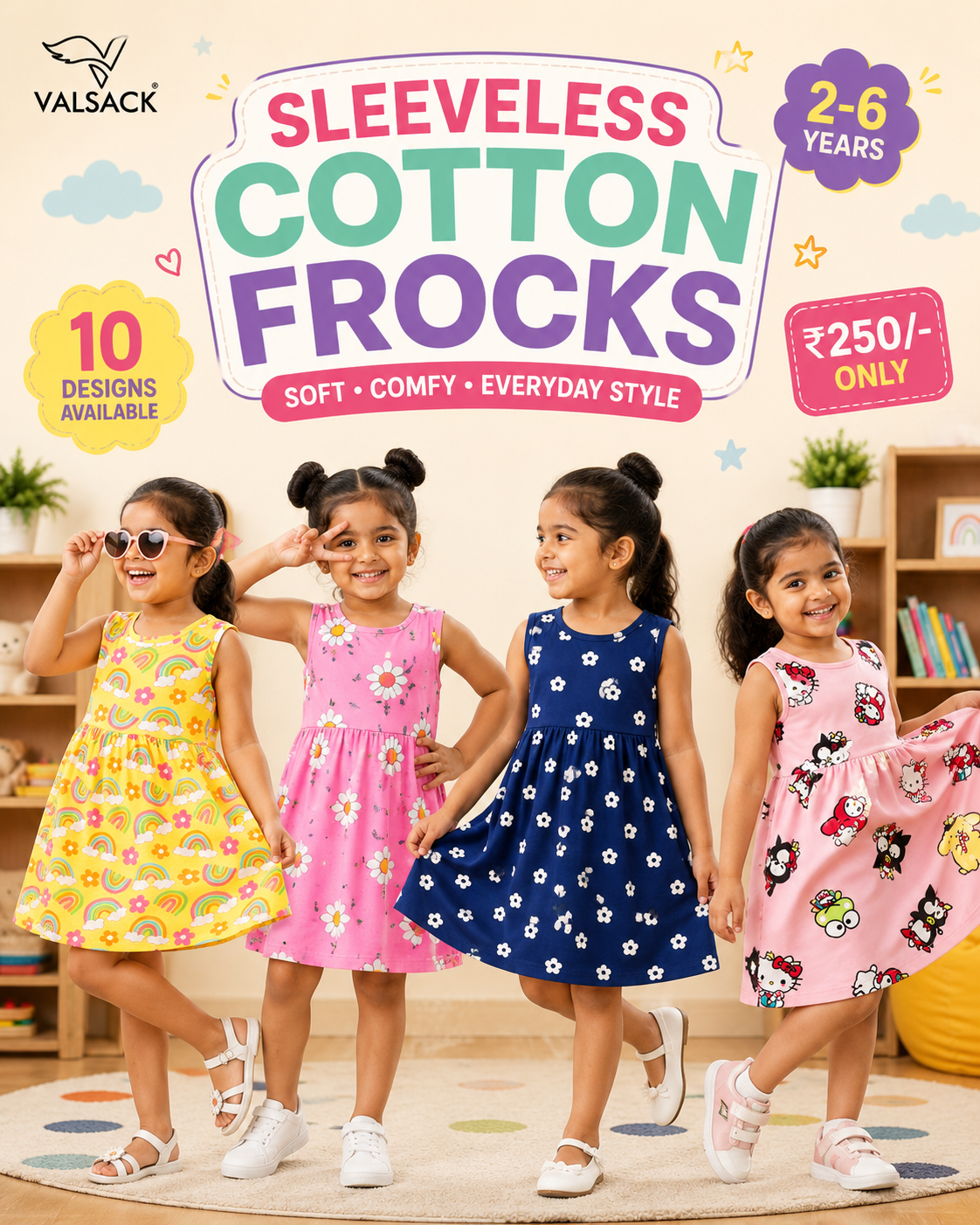 Pure Cotton Frocks for 2-6yrs Girls | Super soft and comfortable fabric