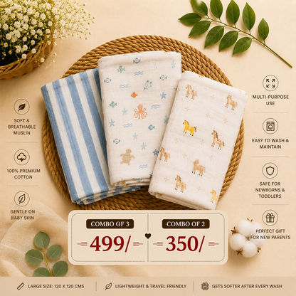 Pure Muslin Towels combo pack | swaddle 120*120cm