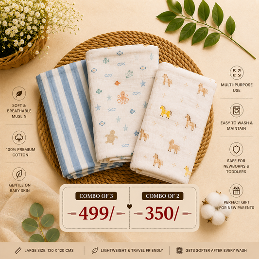 Pure Muslin Towels combo pack | swaddle 120*120cm
