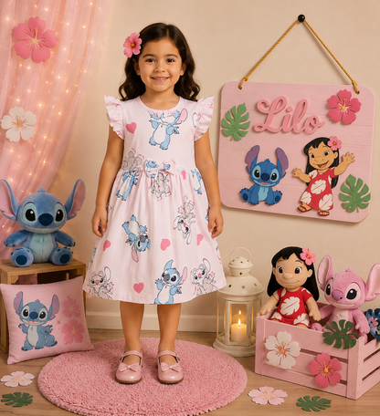 Frill Sleeve Bow Cotton Frocks 1-4yrs