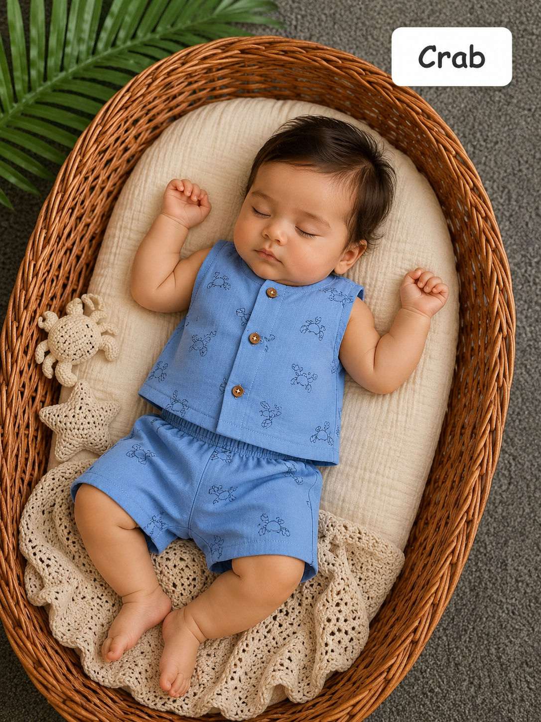 Front Open Sleeveless Muslin Short Sets | 0-1yr