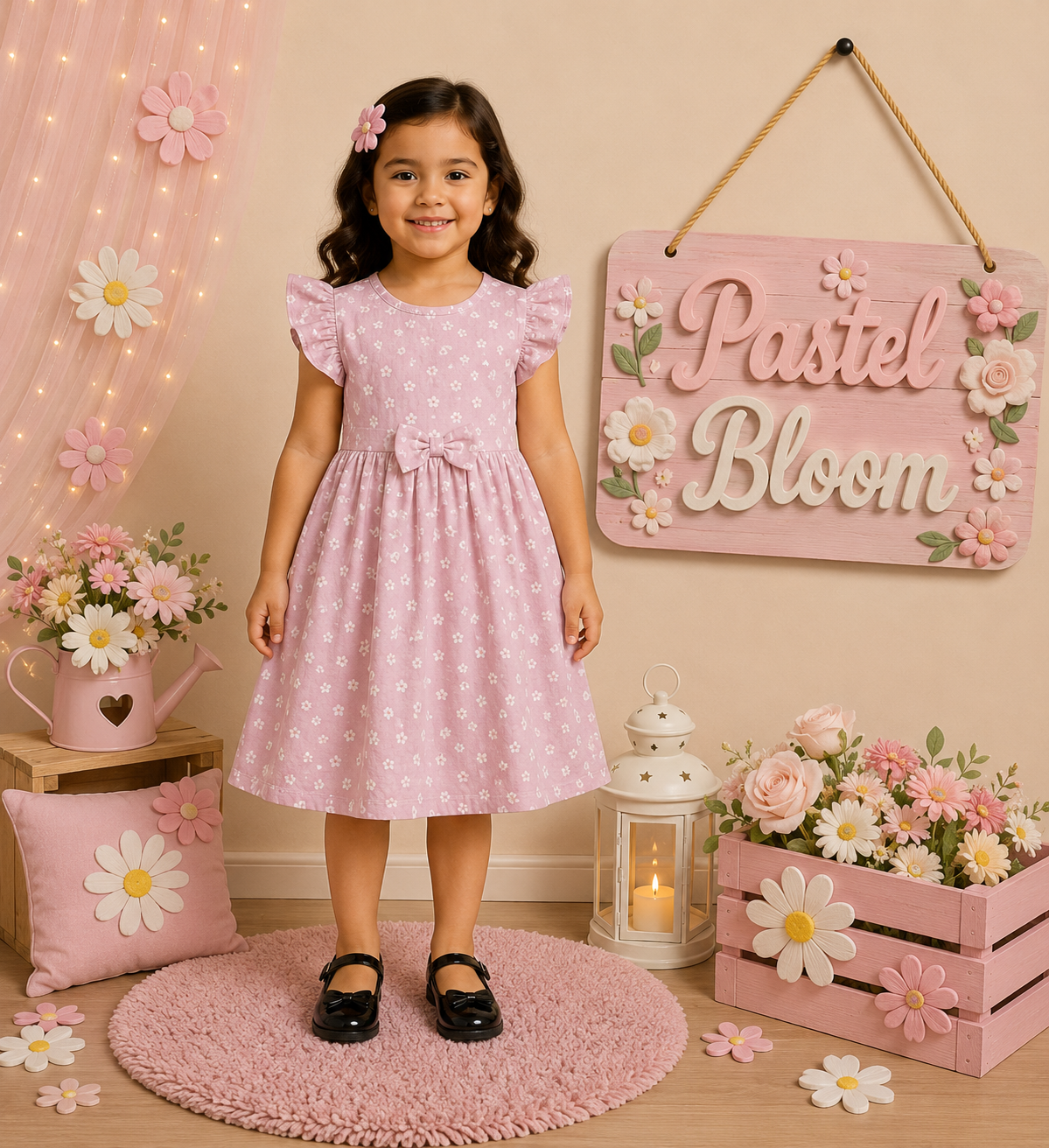 Frill Sleeve Bow Cotton Frocks 1-4yrs