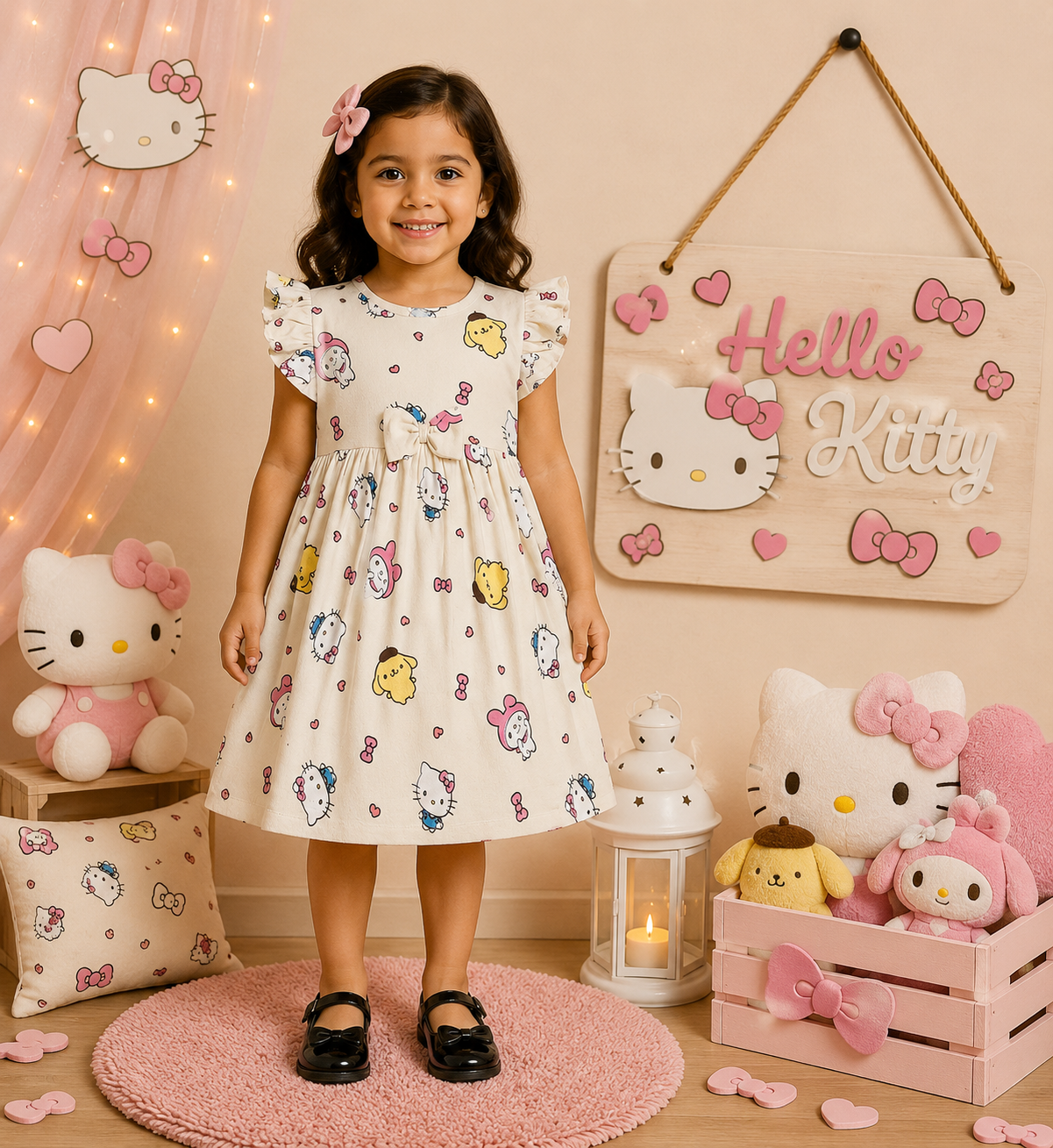 Frill Sleeve Bow Cotton Frocks 1-4yrs