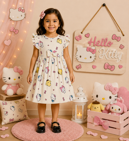 Frill Sleeve Bow Cotton Frocks 1-4yrs