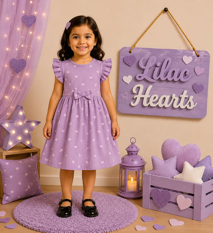 Frill Sleeve Bow Cotton Frocks 1-4yrs