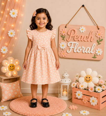 Frill Sleeve Bow Cotton Frocks 1-4yrs
