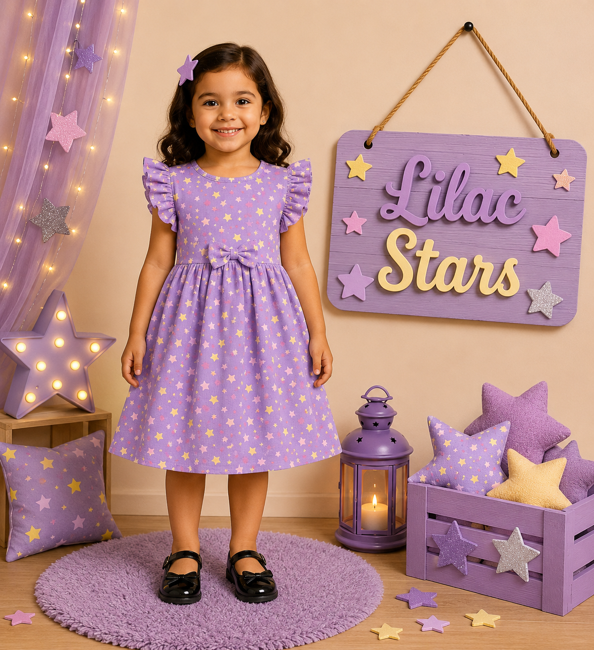 Frill Sleeve Bow Cotton Frocks 1-4yrs