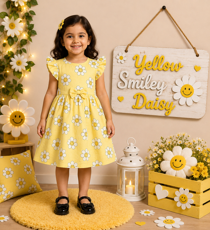 Frill Sleeve Bow Cotton Frocks 1-4yrs