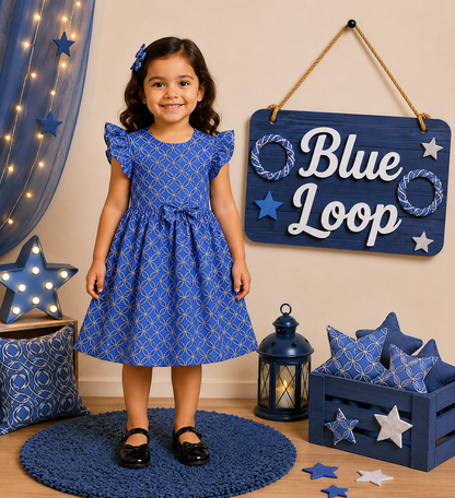 Frill Sleeve Bow Cotton Frocks 1-4yrs