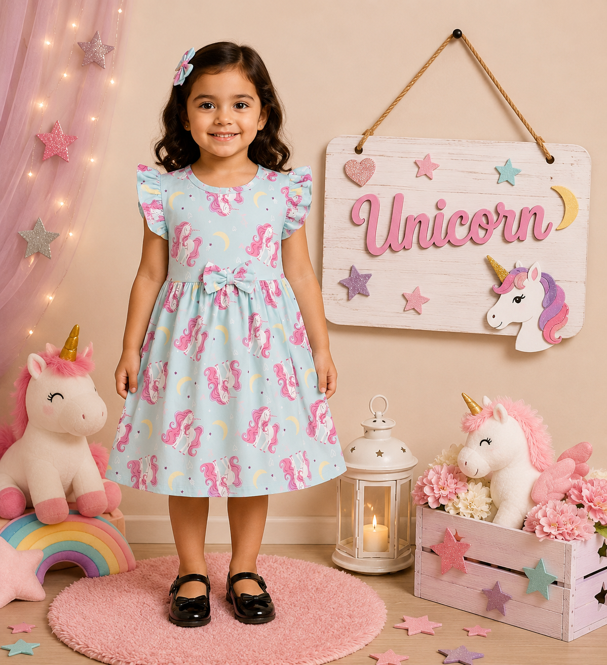 Frill Sleeve Bow Cotton Frocks 1-4yrs