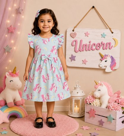 Frill Sleeve Bow Cotton Frocks 1-4yrs