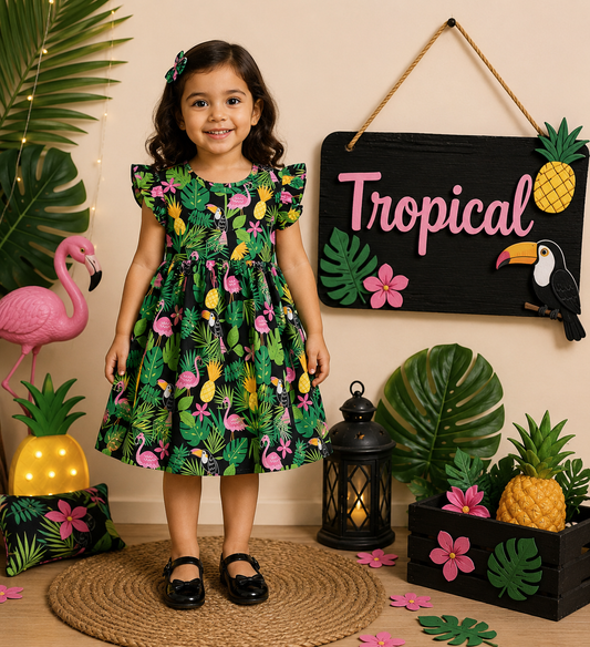 Frill Sleeve Bow Cotton Frocks 1-4yrs