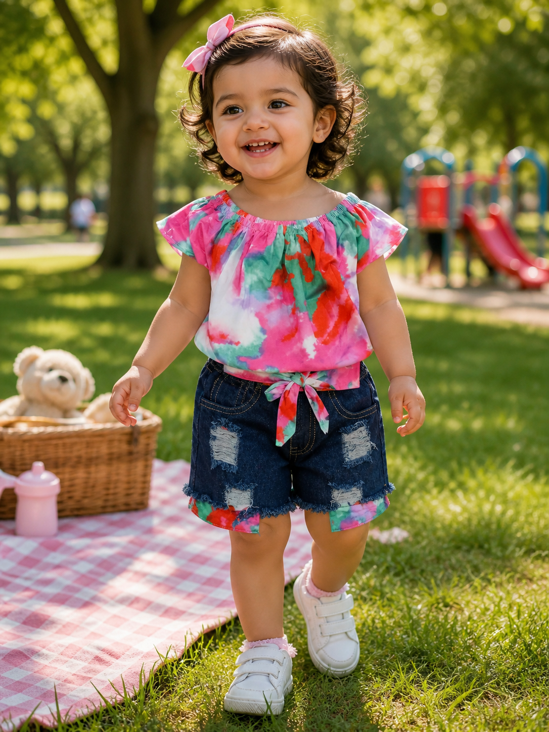 Rainbow Breeze Tie-Dye Western Set | Torn jeans Short| Best Buy