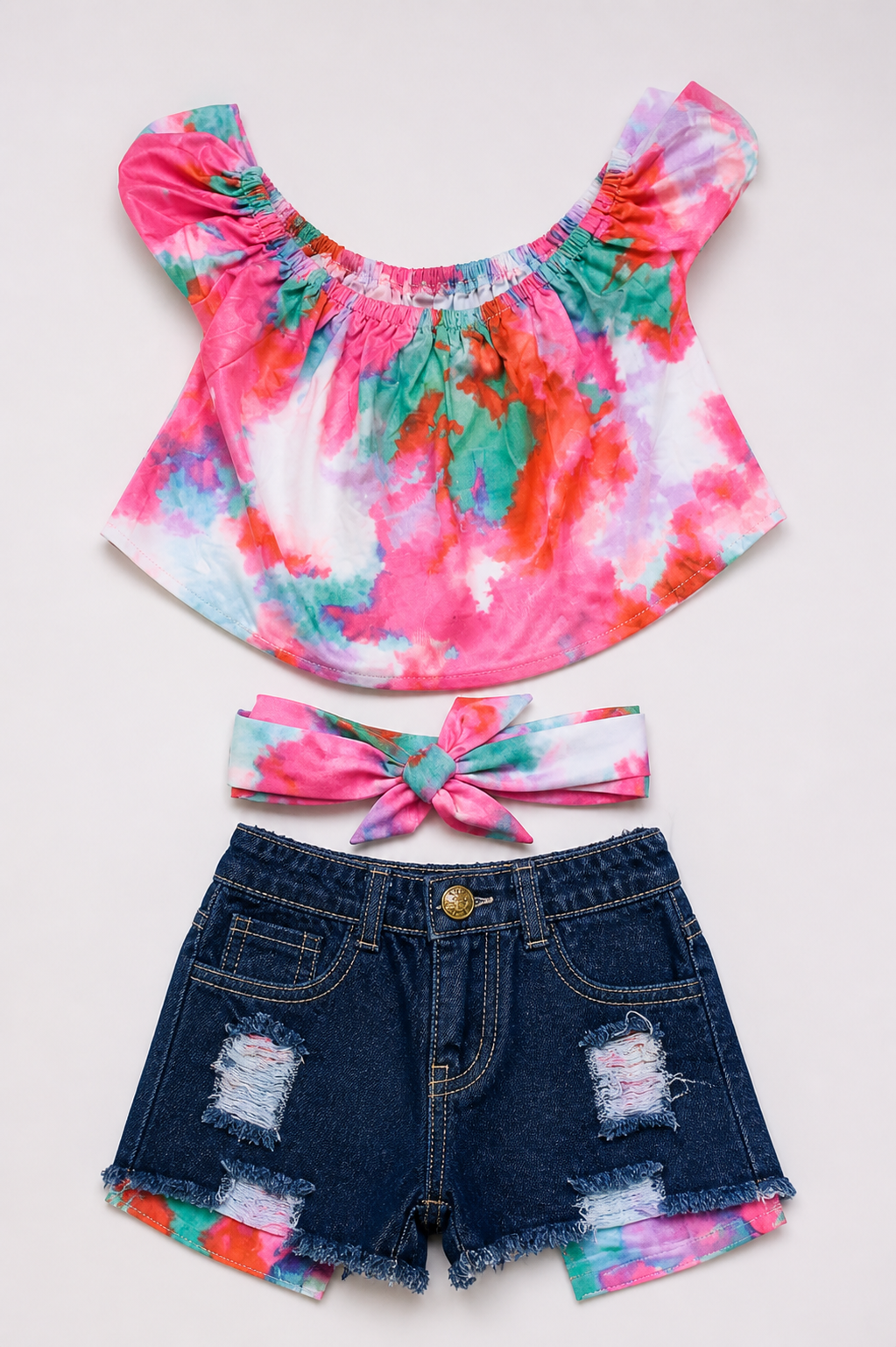 Rainbow Breeze Tie-Dye Western Set | Torn jeans Short| Best Buy