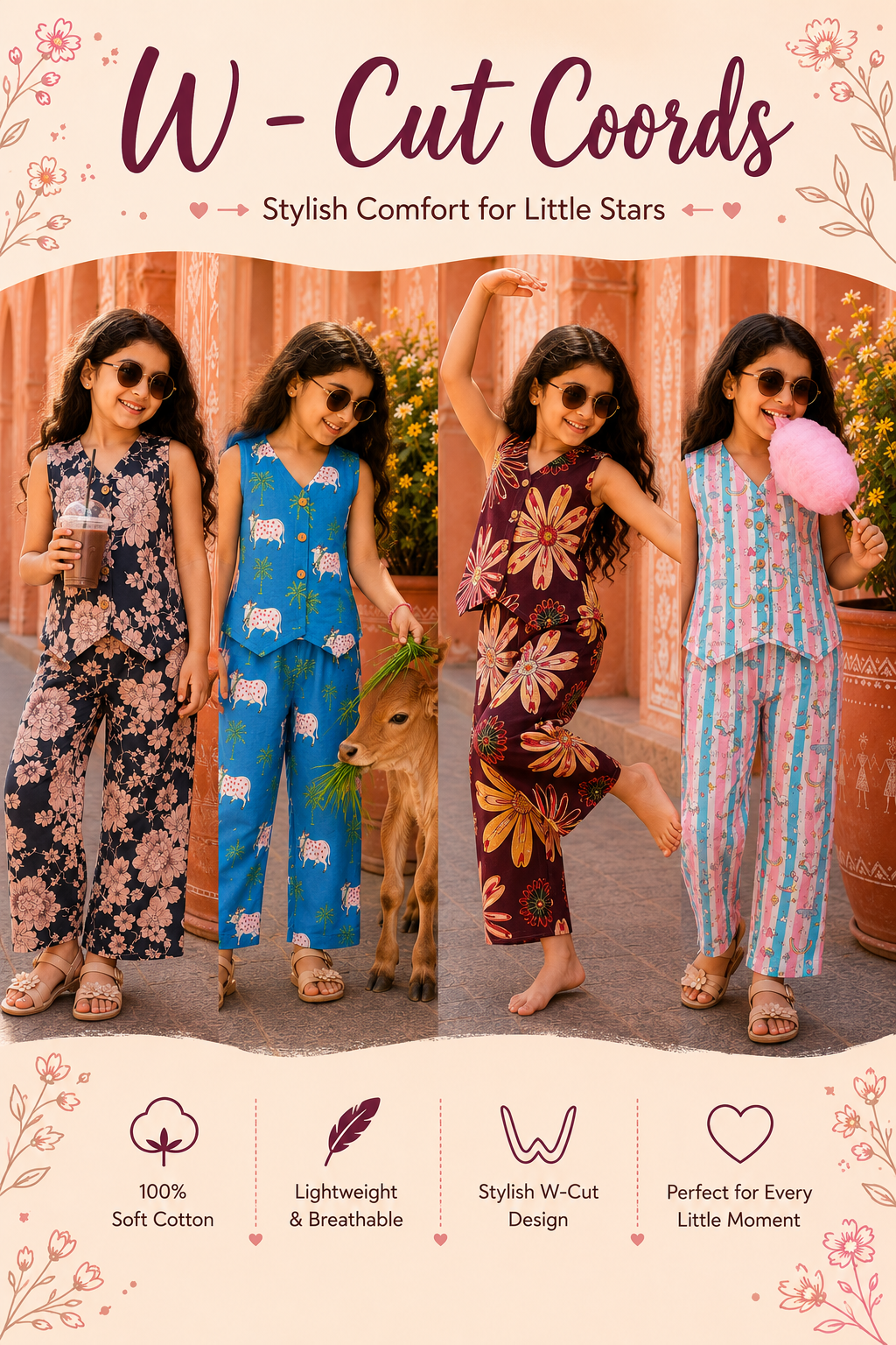 Stylish W-Cut Indo western cotton Coords