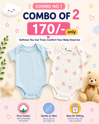 Premium Onesies for 1-6 months | Combo of 2 | Soft and Breathable