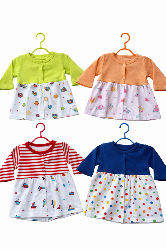 Baby Full-Sleeve Open button frocks (Pack of 4)
