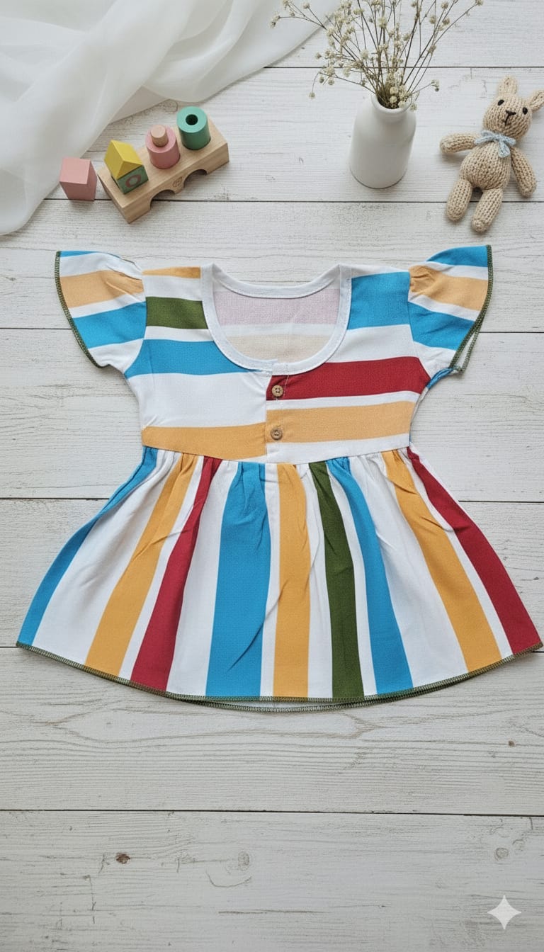 Color Striped Cotton Frocks (0-5 Months) – Girls