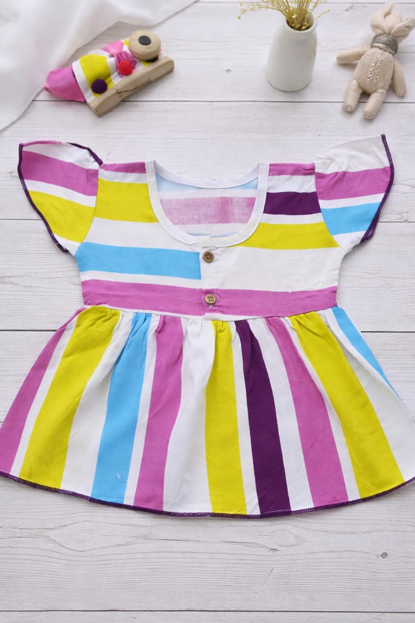 Color Striped Cotton Frocks (0-5 Months) – Girls