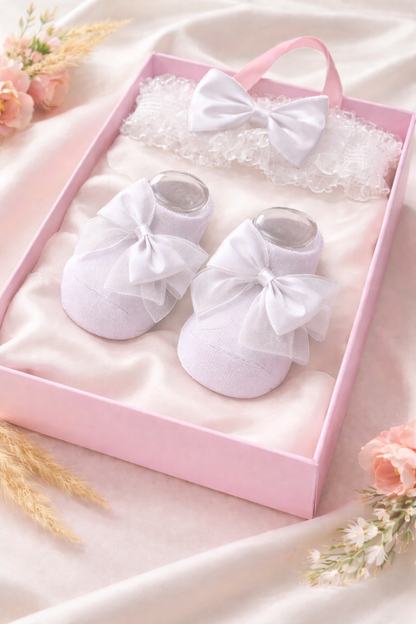 Korean Bow Hairband and Socks (0-6 Months) – Girls
