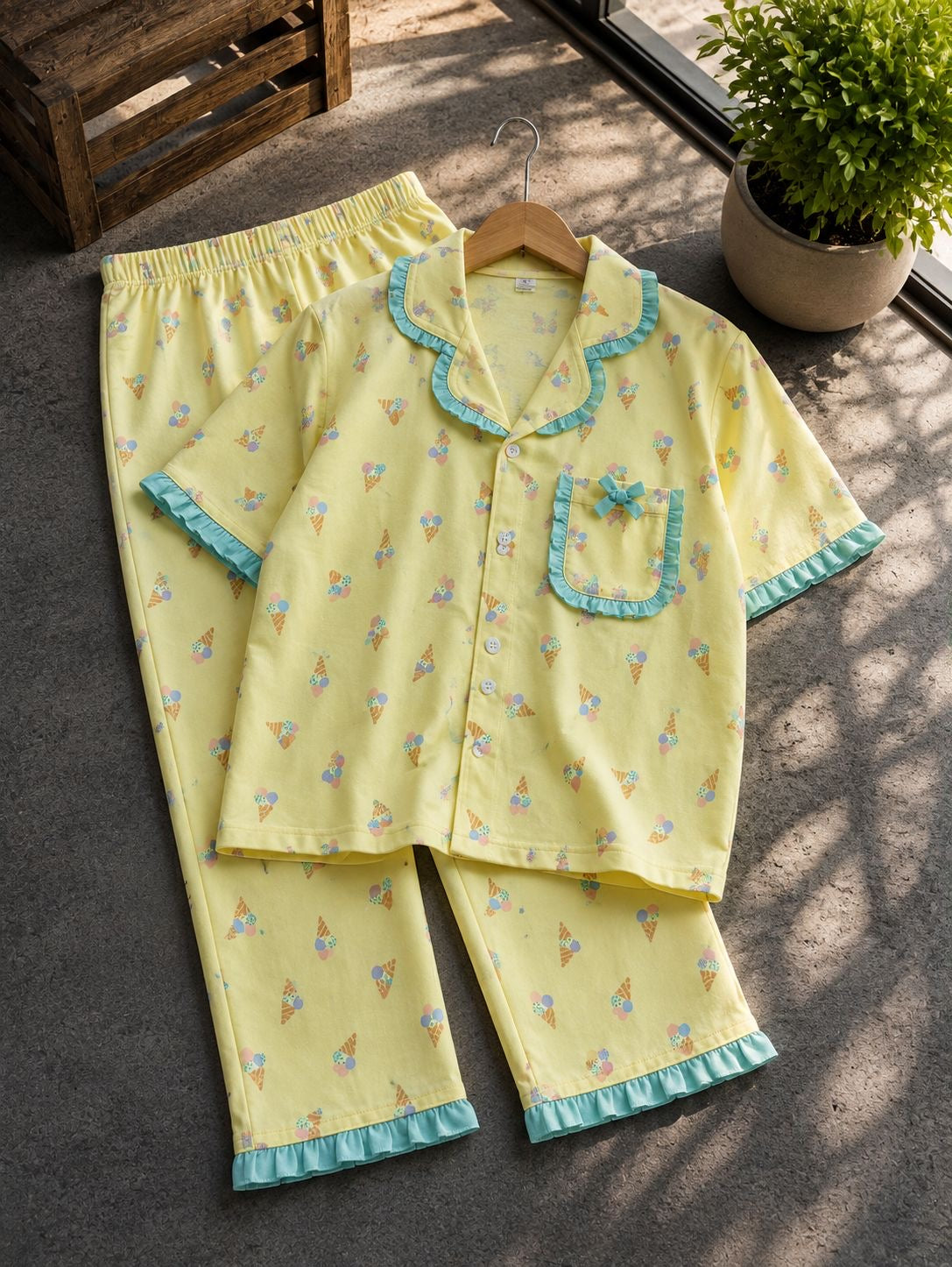 Peter Pan Ruffle Neck Night Suits for 3yrs to 11yrs |Dreams meet Fashion
