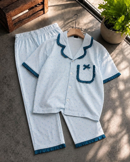 Peter Pan Ruffle Neck Night Suits for 3yrs to 11yrs |Dreams meet Fashion