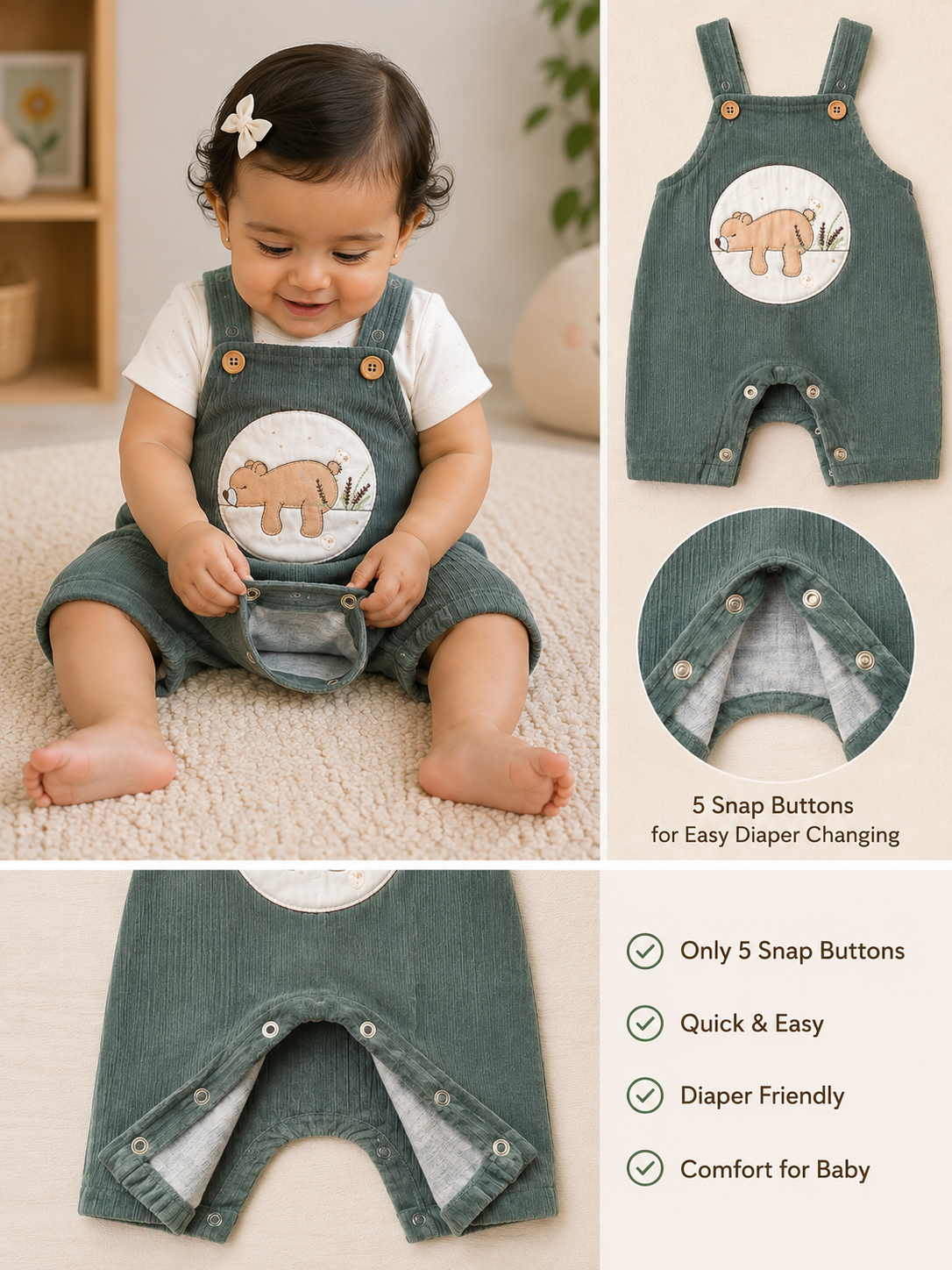 Baby velour Dungaree Sets for  0-1yr | Playful and Comfort Edition