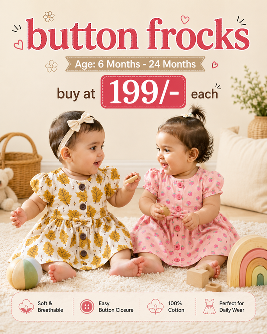 Cute Button Frocks for 6m to 18m