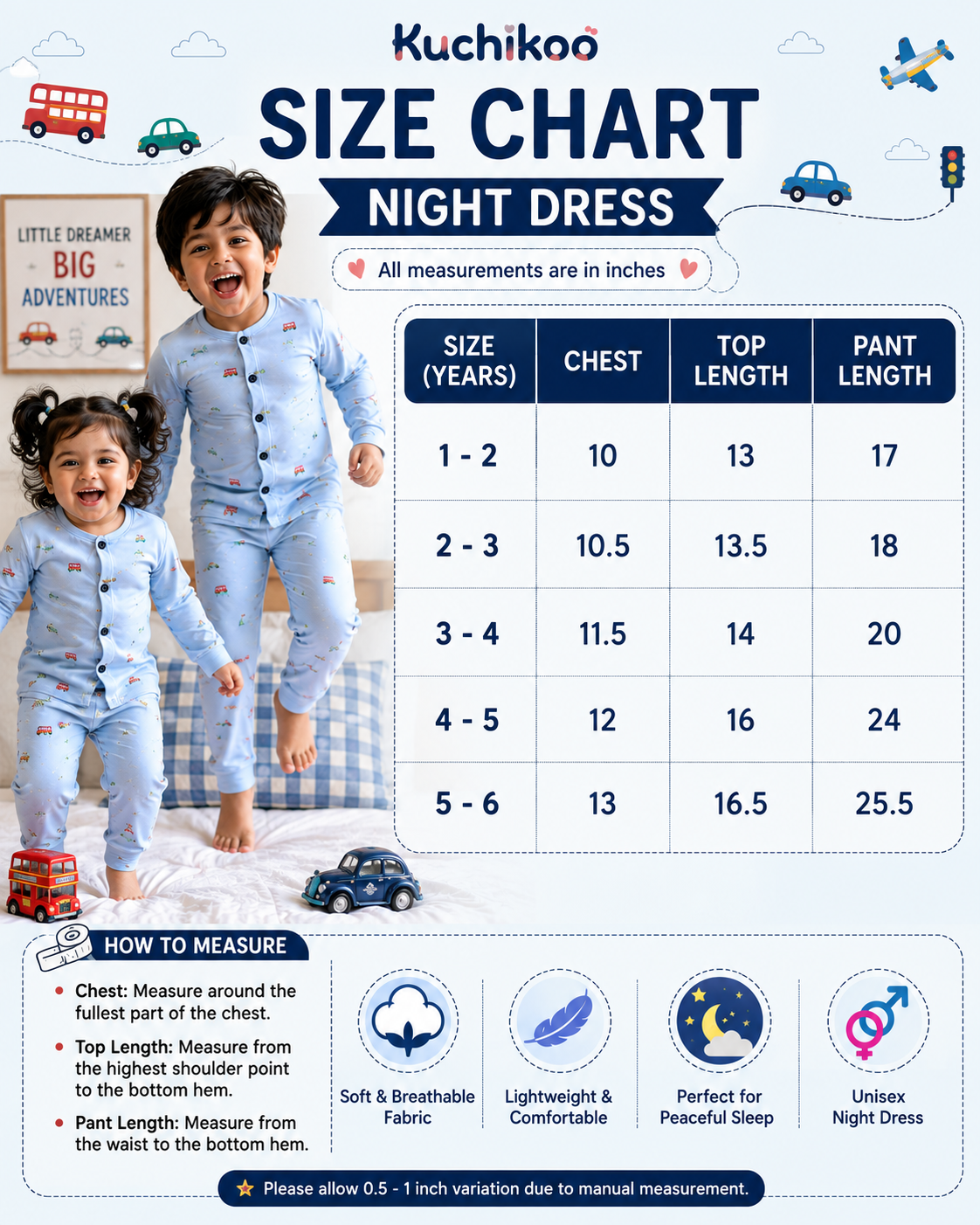 Full Sleeve Unisex Snap Button Night Sets for 1yr to 5yrs | Soft and Cozy Wear