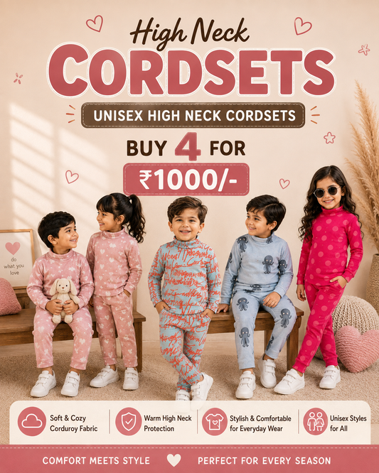 High Collar Neck Pant Sets for 2yrs -5yrs| Soft Ribbed Cotton