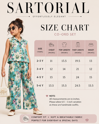 Pretty collar Front Button Floral Coord Sets for 2yrs to 5yrs