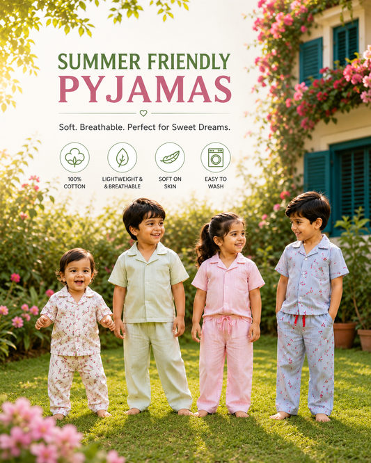 Cotton collar pyjama Sets | summer night suits 1yr to 5yrs