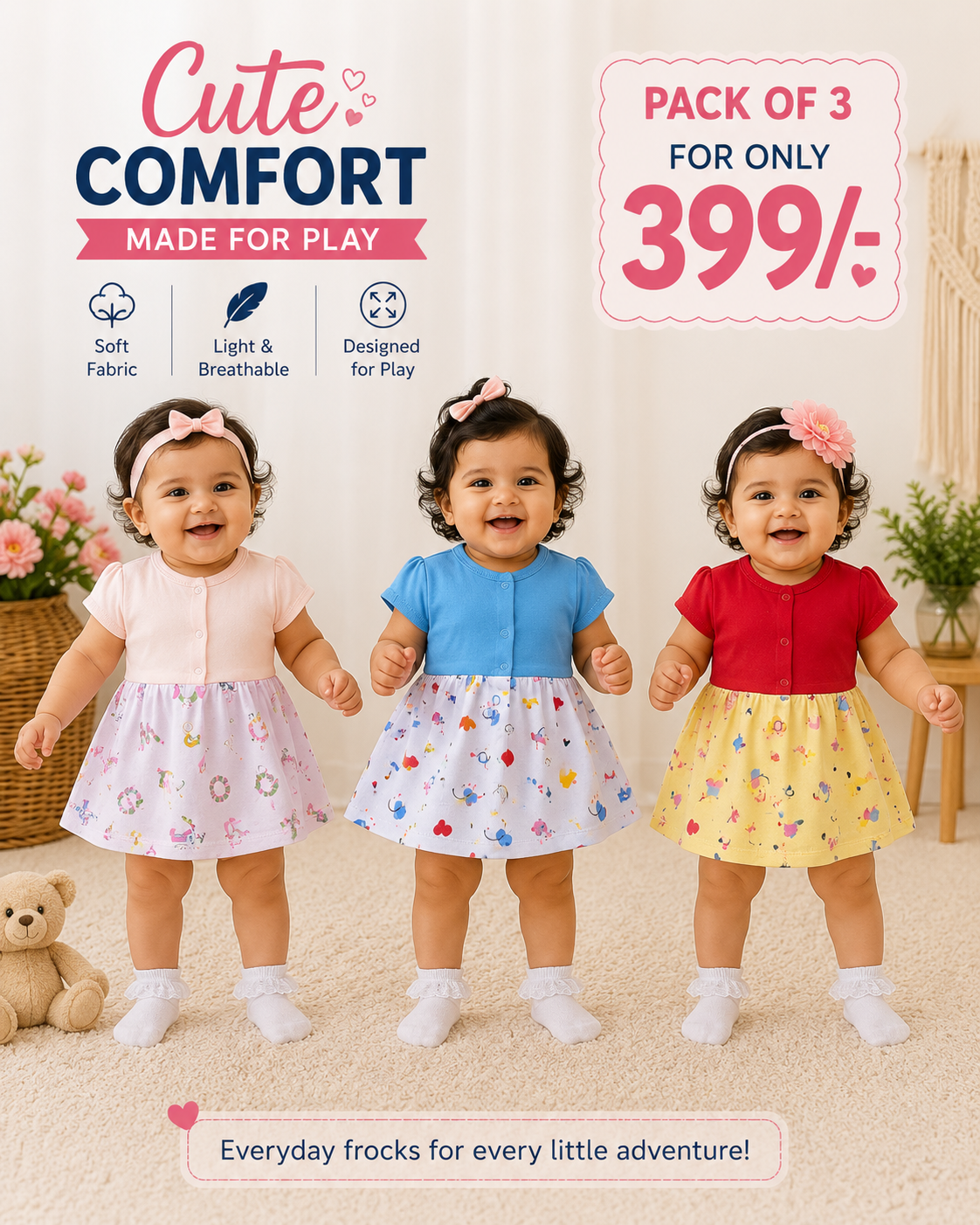 Front Open Cute Short Frocks for Newborn to 2yrs