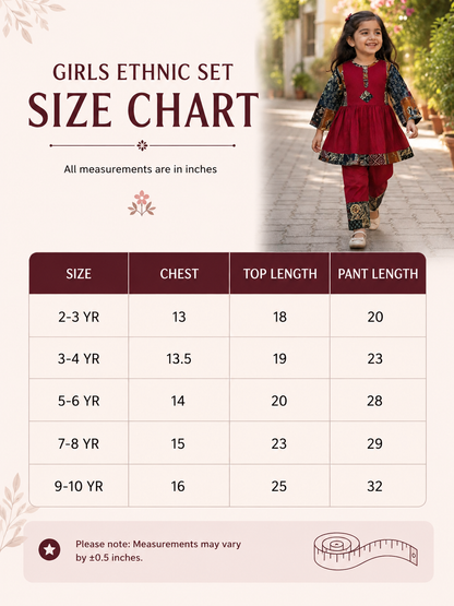 Girls Hand Block Ethnic Co-Ord Set | 2yrs to 9yrs