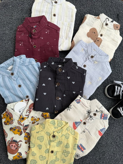 Chinese Collar Muslin Pant Sets for Boys | 6m to 18m