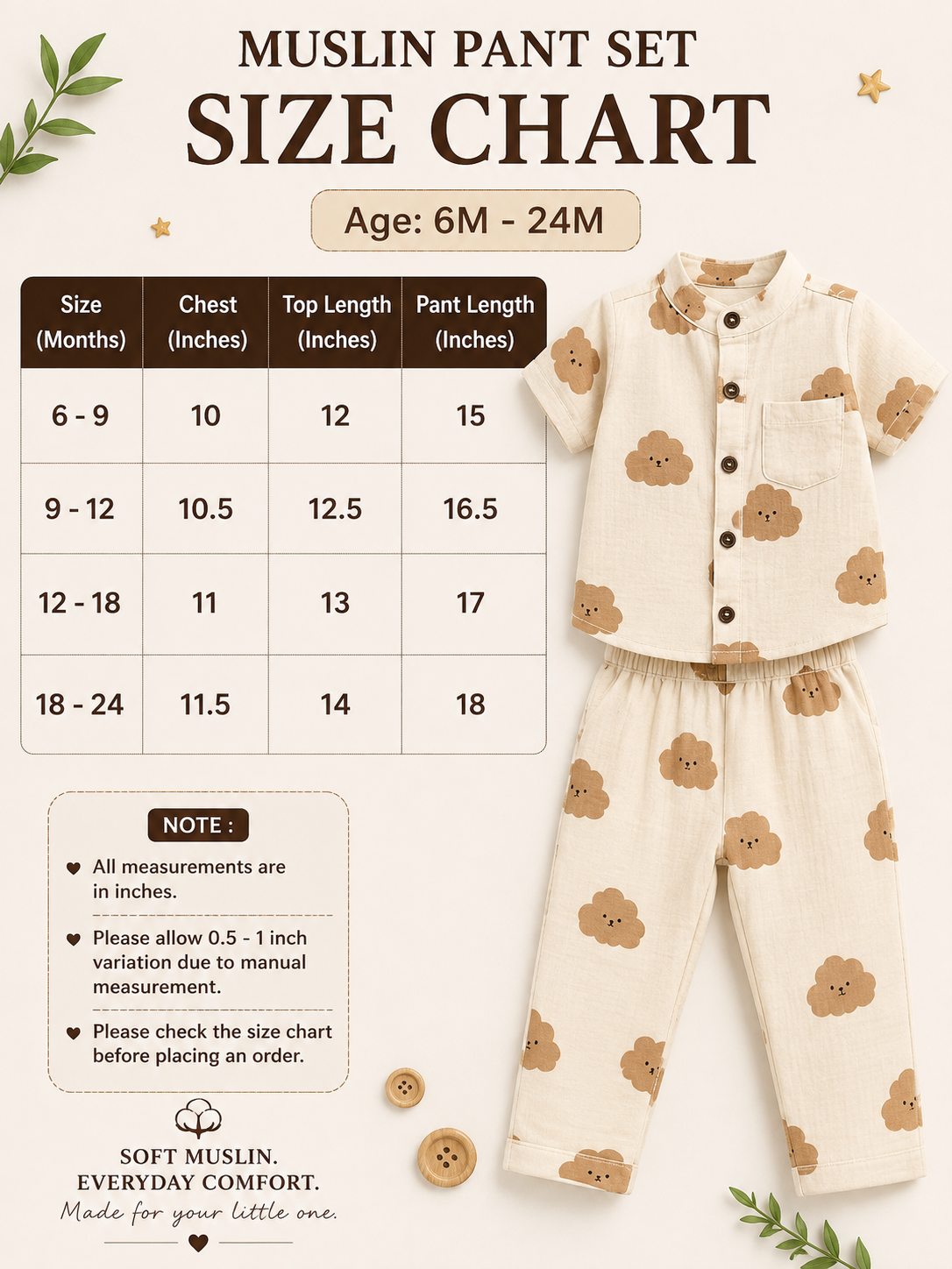 Chinese Collar Muslin Pant Sets for Boys | 6m to 18m