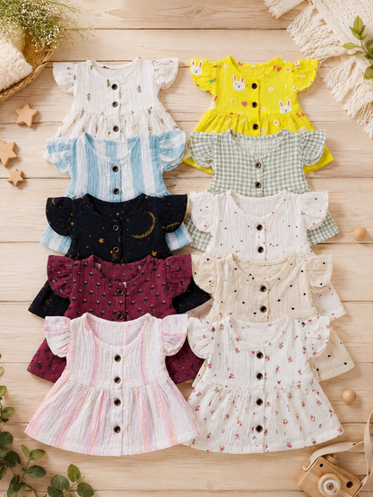 Baby Muslin full open button frocks (0-24 m), Soft & Comfortable